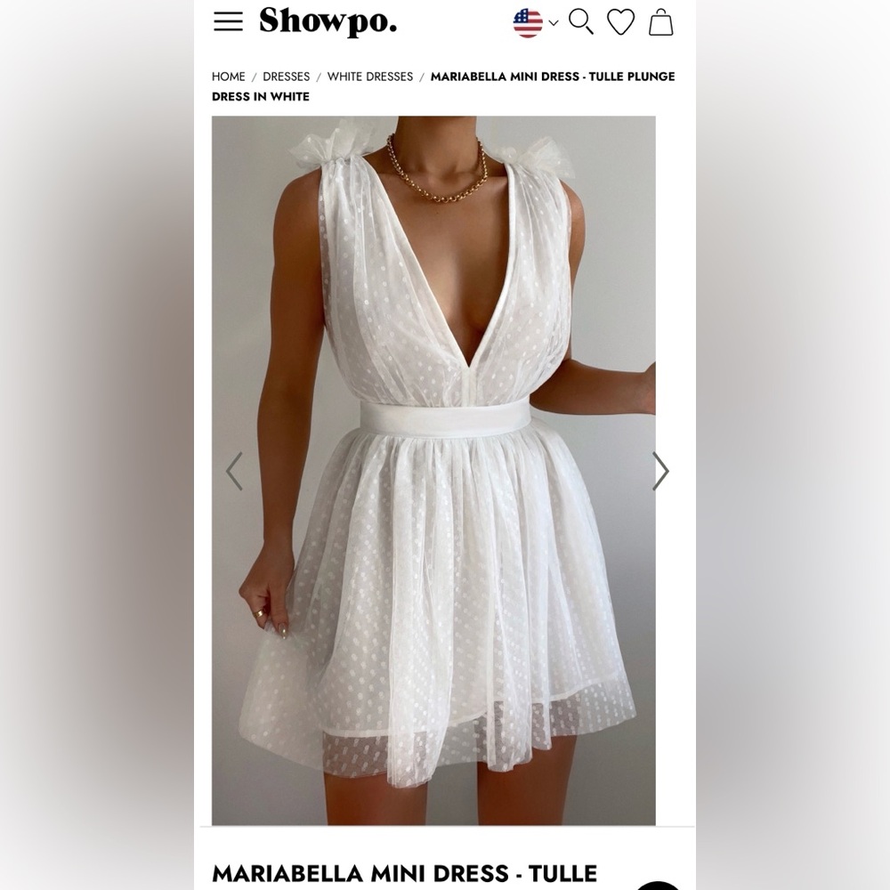 Showpo MARIABELLA MINI DRESS - TULLE PLUNGE DRESS IN WHITE